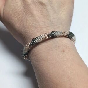 Pink White and Black Seed Bead Roll On Bracelet